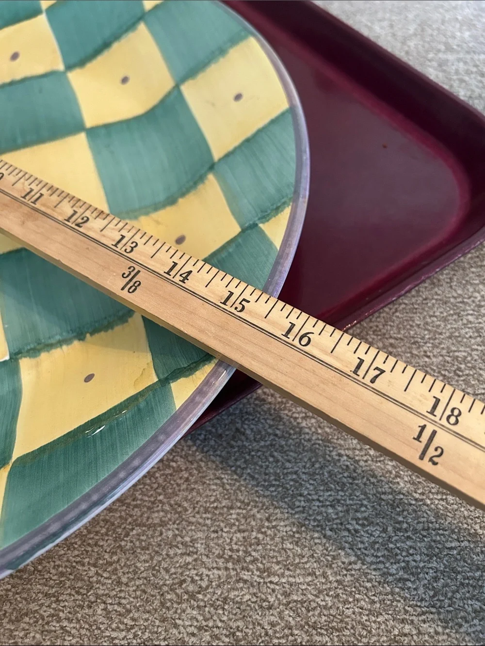 Hand-Painted Potterybarn yellow and green discontinued platter 15.5 inch